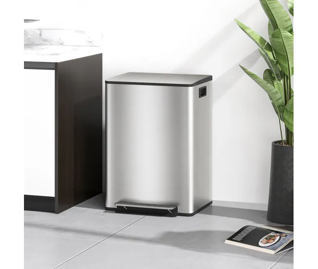HOMCOM Cubo de Basura de Cocina con 2 Compartimentos 2x30L Papelera de Cocina de Acero Inoxidable con Pedal Tapa de Cierre...