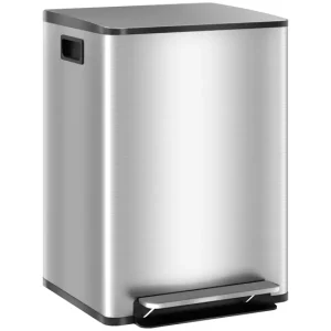 HOMCOM Cubo de Basura de Cocina con 2 Compartimentos 2x20L Papelera de Cocina de Acero Inoxidable con Pedal Tapa de Cierre...