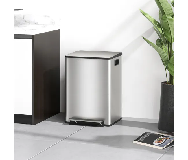 HOMCOM Cubo de Basura de Cocina con 2 Compartimentos 2x20L Papelera de Cocina de Acero Inoxidable con Pedal Tapa de Cierre...