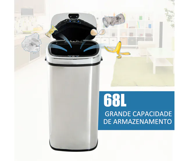 HOMCOM Cubo de Basura Cocina Inteligente de Acero Inoxidable 68L con Sensor de Infrarroja de Apertura Automática y Contact...