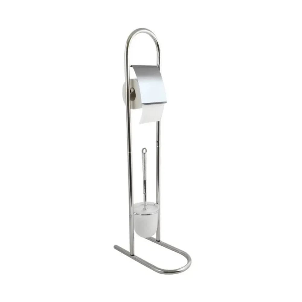 Piantana da bagno con porta carta igienica con scopino wc colore cromo