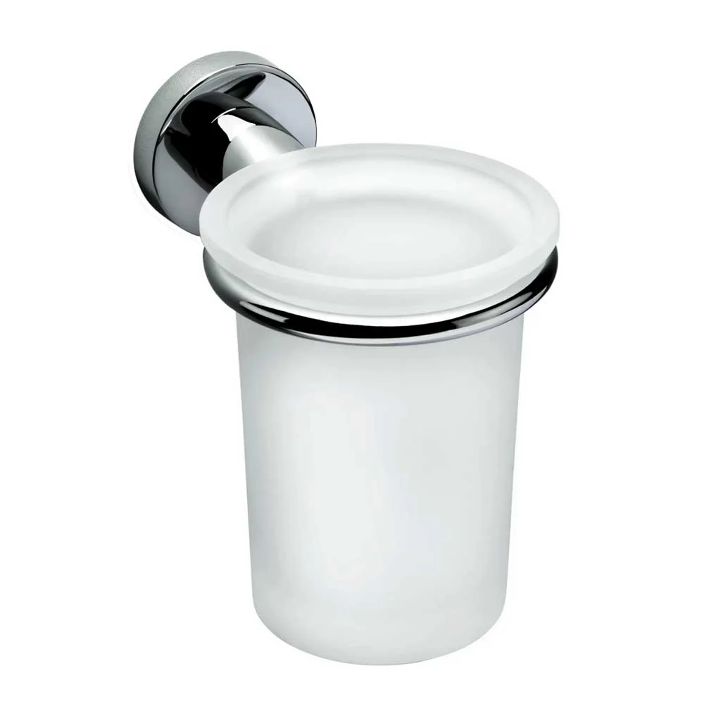 Porta spazzolini ottone cromato con contenitore vetro satinato Colombo Design collezione Sencillo Con fissaggio tassello