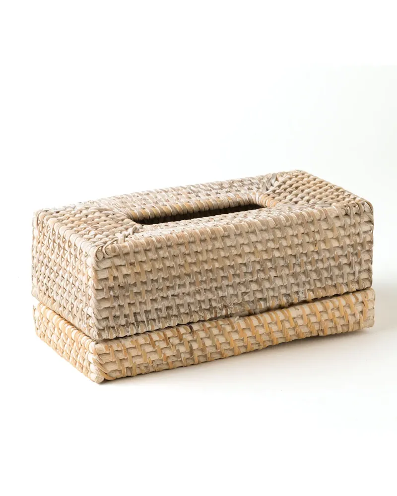 Porta Tissue Batam de ratán color blanco, hecho mano en Indonesia, altura 8 cm duradero 27 cm profundidad 14 cm
