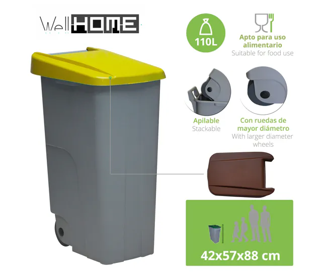 WELL HOME Set de 2 Contenedores Cerrados de 110L Azul+Amarillo H.88cm