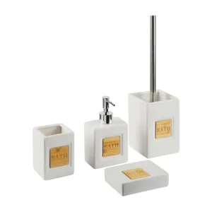 Conjunto de accesorios de baño de cerámica beige/madera clara KOUROU