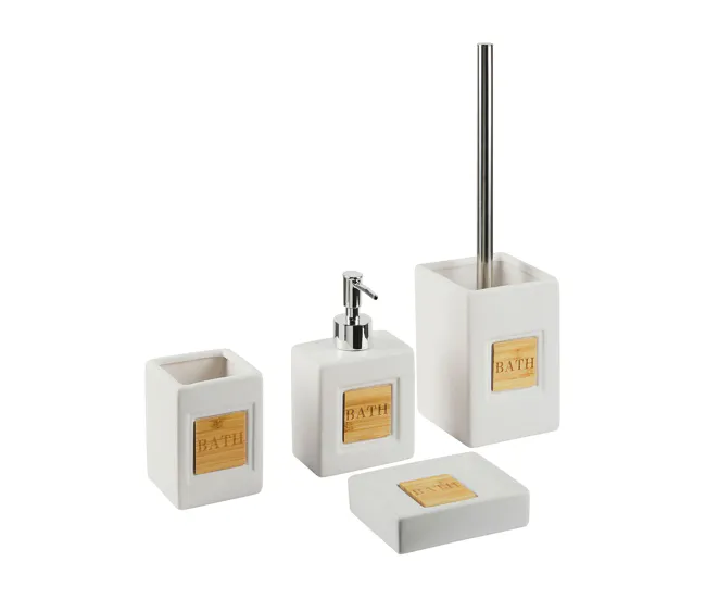 Conjunto de accesorios de baño de cerámica beige/madera clara KOUROU