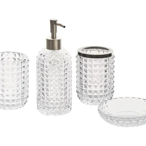 Conjunto de 4 accesorios de baño de vidrio transparente/plateado TAPIA