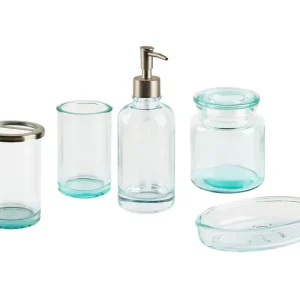 Conjunto de 5 accesorios de baño de vidrio verde menta/plateado AMARGA