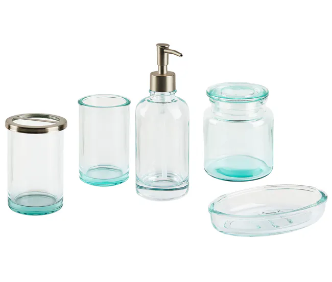 Conjunto de 5 accesorios de baño de vidrio verde menta/plateado AMARGA
