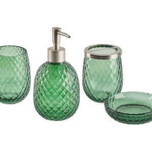 Conjunto de 4 accesorios de baño de vidrio verde/plateado CANOA