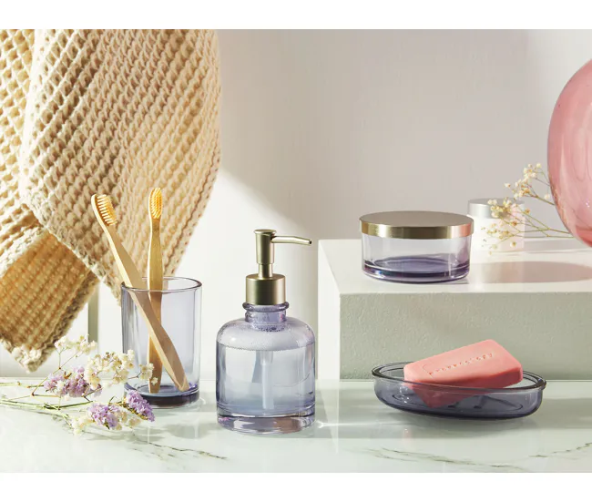 Conjunto de 4 accesorios de baño de vidrio violeta/plateado TELMA