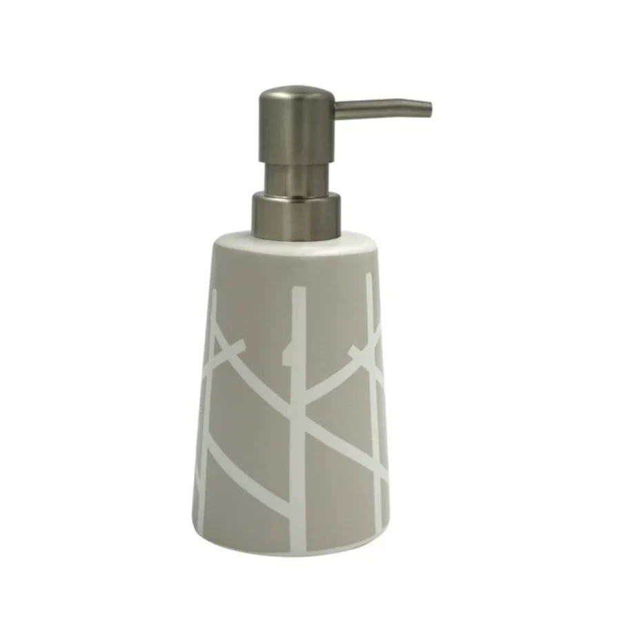 Dispensador Porta Jabón en cerámica de color topo y blanco colección ARBRE