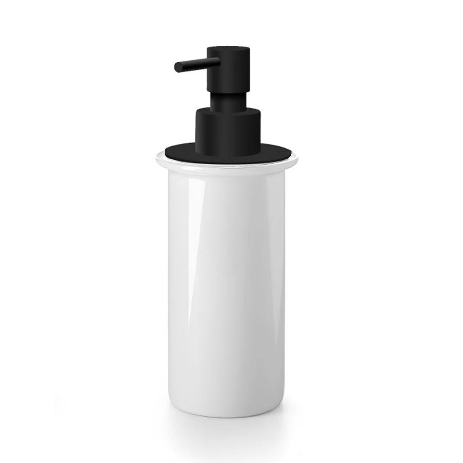 Dispenser portasapone Lineabeta collezione Baketo-Duemila-Picola porcellana con pompetta erogatrice nera