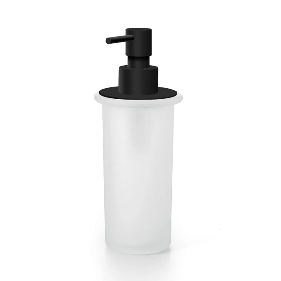 Dispenser portasapone Lineabeta collezione Baketo-Duemila-Picola vetro acidato con pompetta erogatrice nera