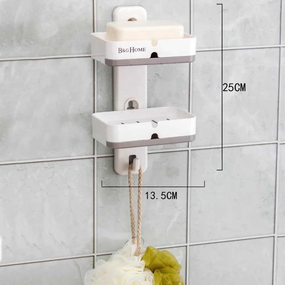 Jabonera con Ventosa Doble de Baño con Escurridor Extraíble