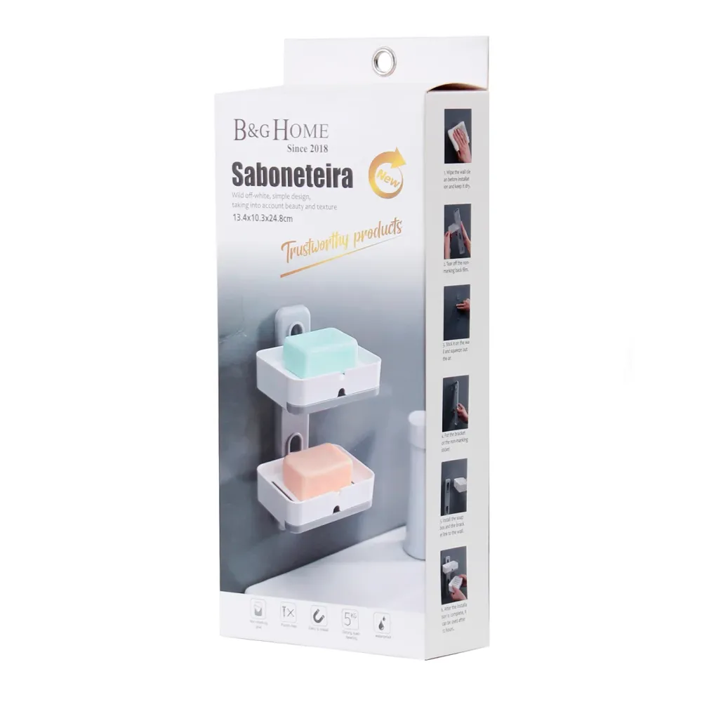 Jabonera con Ventosa Doble de Baño con Escurridor Extraíble