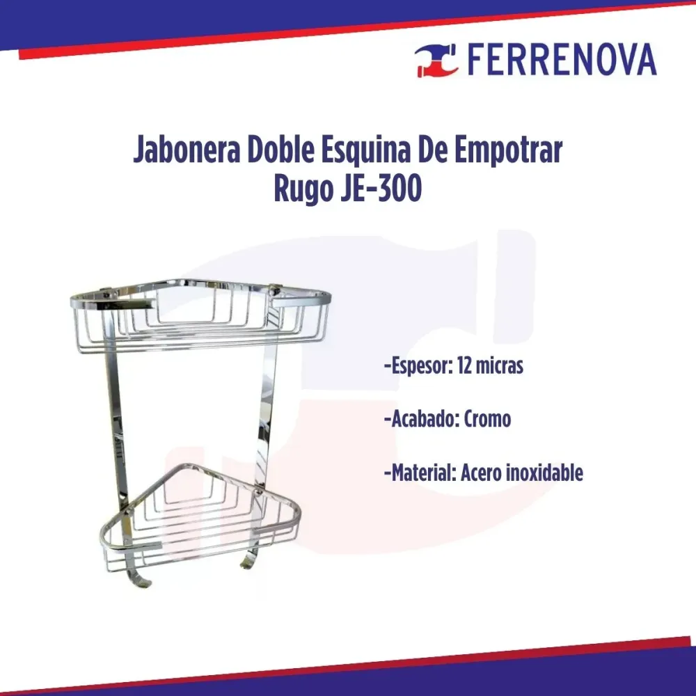 Jabonera doble esquina de empotrar rugo je-300