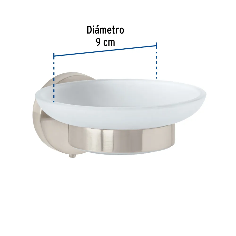 Jabonera metálica satín con plato de vidrio, Foset Túbig