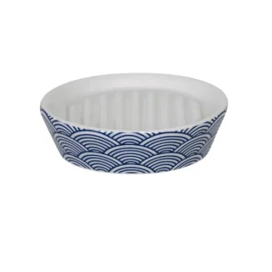 Jabonera Msv "Bento" De Ceramica En Color Blanco Y Azul