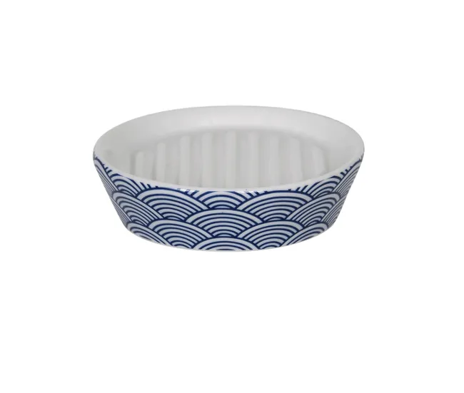 Jabonera Msv "Bento" De Ceramica En Color Blanco Y Azul