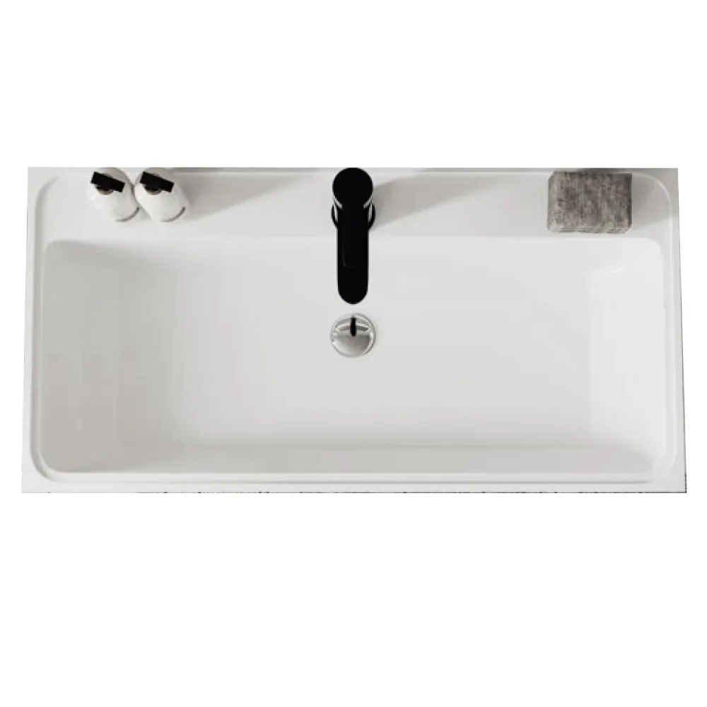 Mueble de baño suspendido canelado con lavabo y espejo en forma de gota 100 cm color blanco mate - Cubi&Co Colección Genuino