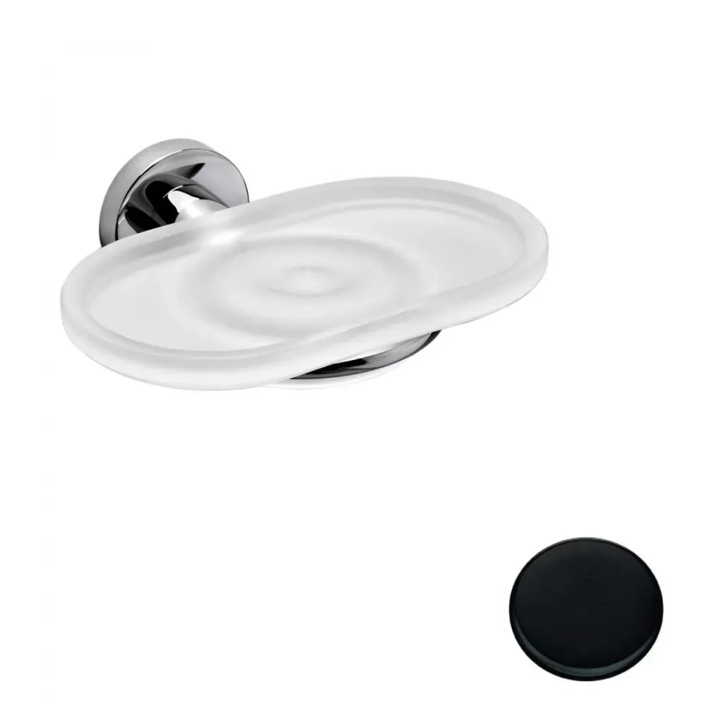Porta sapone Nero Opaco con piattino vetro satinato Colombo Design collezione Sencillo Con fissaggio tassello