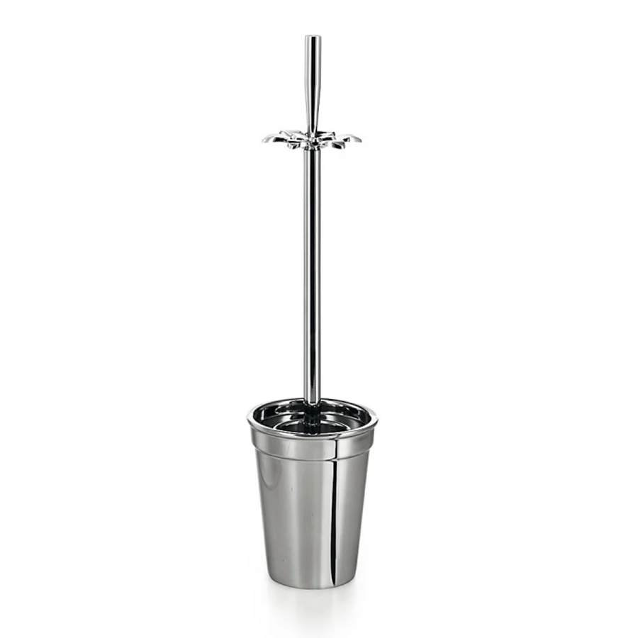 Portascopino 'BUTTO' con scopino acciaio inox lucido Lineabeta Balenghi forma di vaso con fiore