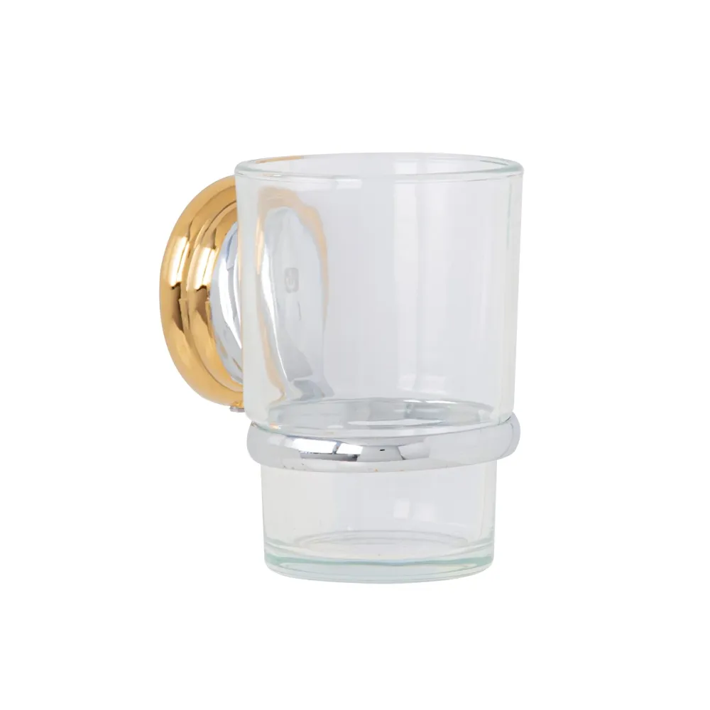 Portavaso cepillero cromo-oro con vaso de vidrio, Foset Aqua