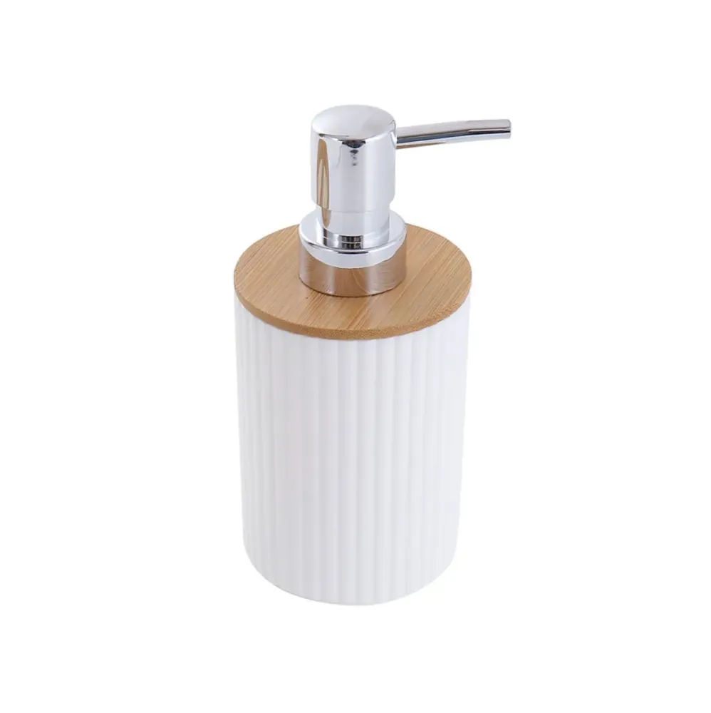 Set de baño 4 piezas dispensador + jabonera + 2 vasos blanco/natural