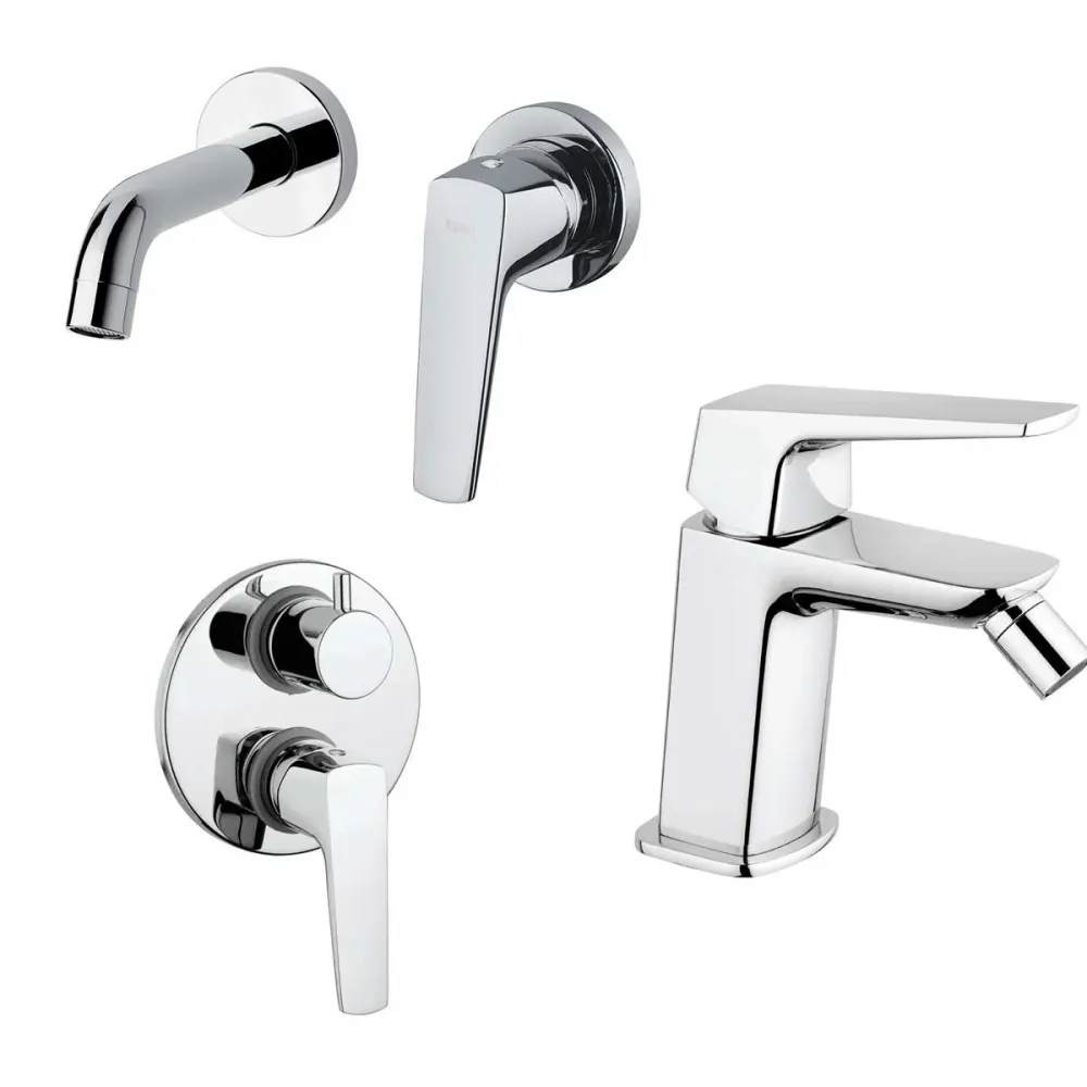 Set di Miscelatori Doccia, con Deviatore Lavabo incasso parete e Bidet con scarico finitura cromata collezione Spartaco di...