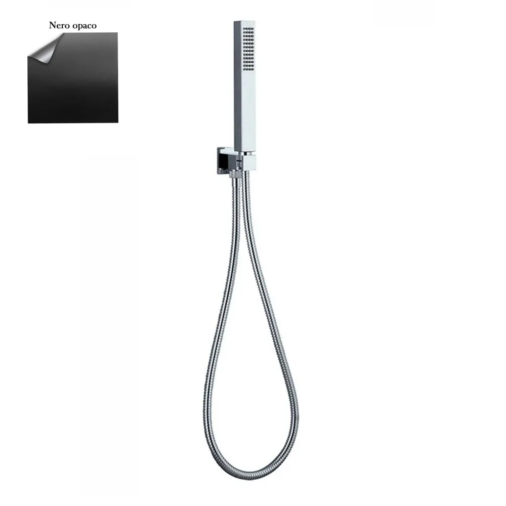 Set de toma de agua con soporte, compuesto por ducha Glamour y adaptable negro mate