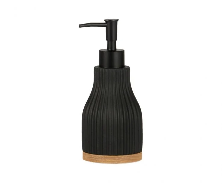 Colgador de Toallas Dispensador de baño madera y resina negra.