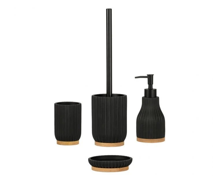 Colgador de Toallas Dispensador de baño madera y resina negra.