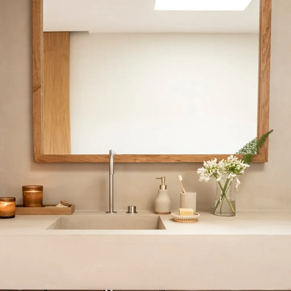 Con Certificación CE Dispensador de baño contemporáneo de madera y resina beige