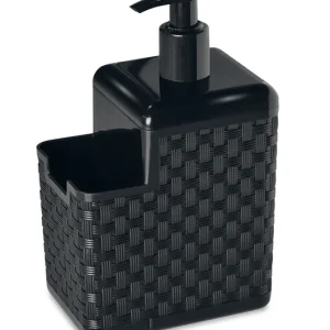 Dispensador De Jabón Ratán Con Porta Esponja en Acero Inoxidable