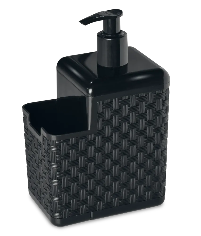 Dispensador De Jabón Ratán Con Porta Esponja en Acero Inoxidable