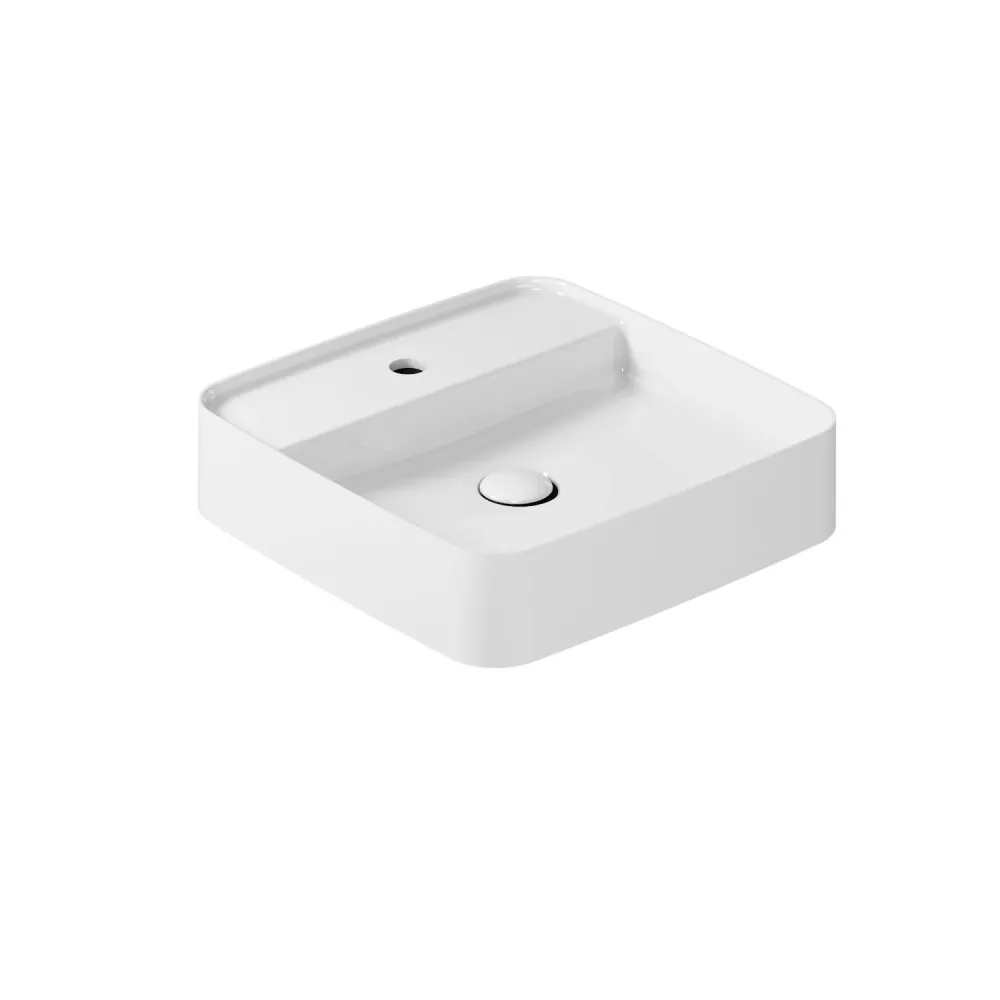 Lavabo da appoggio con piano rubinetteria serie Smart-B di Ceramica Galassia - Bianco lucido 45cm