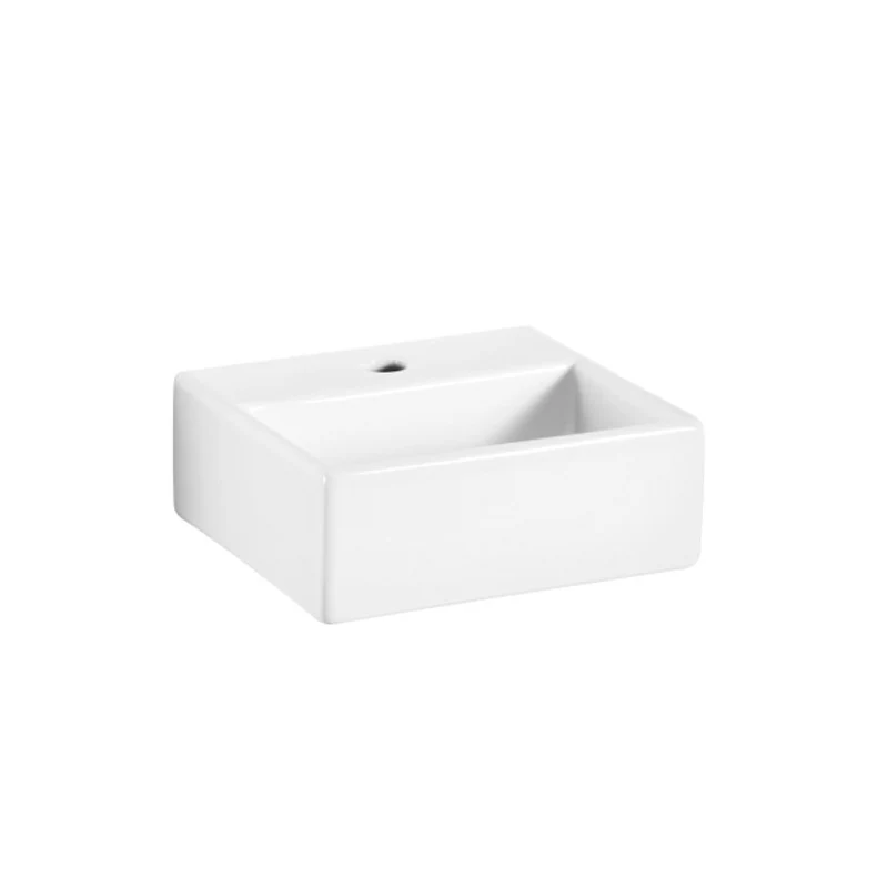 Lavabo da appoggio o muro ceramica opaca bianca con foro rubinetto e troppopieno senza piletta Lineabeta Quarelo cm 42x36