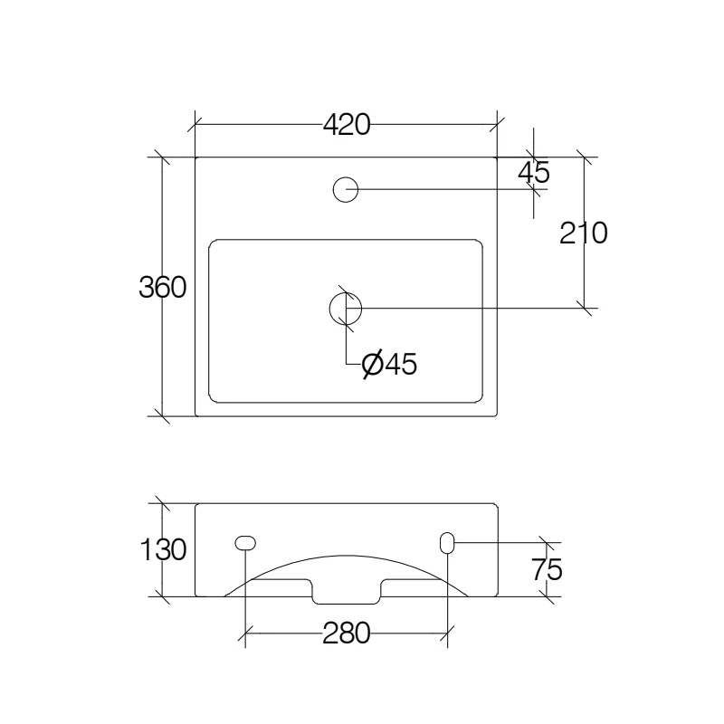 Lavabo da appoggio o muro ceramica opaca bianca con foro rubinetto e troppopieno senza piletta Lineabeta Quarelo cm 42x36