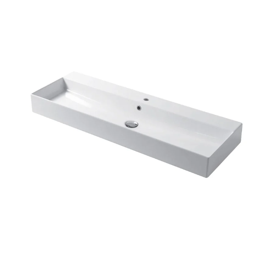 Lavabo rettangolare da appoggio o sospeso ceramica bianca lucida 120x40 cm con foro per rubinetto Disegno-Ceramica