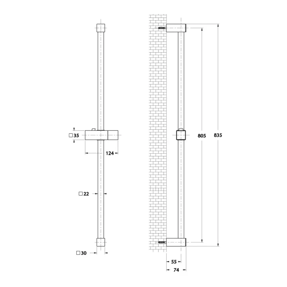 Saliscendi Design acciaio 22x22mm con portasapone e doccia Trendy
