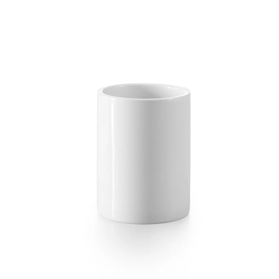 Bicchiere porta spazzolino porcellana bianca Lineabeta collezione Saon