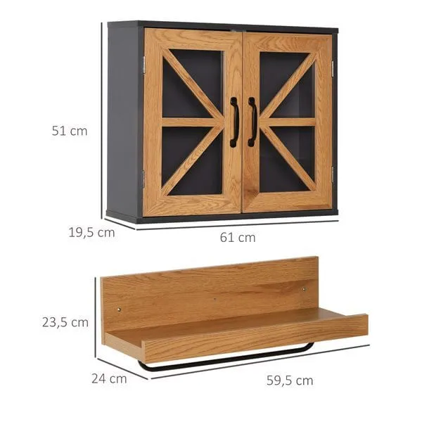 Conjunto de baño Kleankin armario colgante+estante+toallero natural/gris