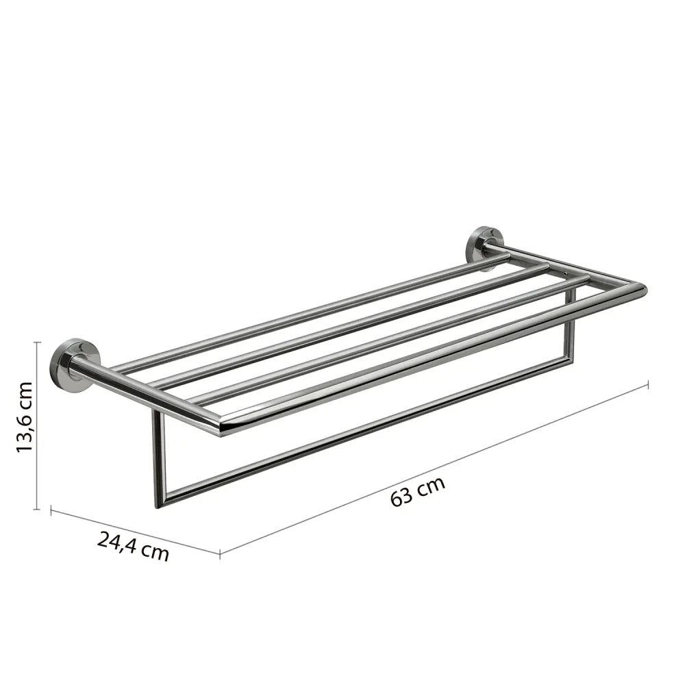 Estante porta toallas L. 63 cm en Acero Inoxidable AISI 304 Gedy serie Project - Resplandeciente