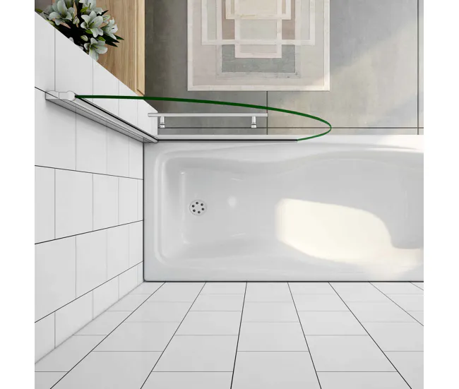 Mampara de Bañera en Forma Media Luna con un Toallero 40cm,Vidrio Templado Antical 8mm,Cromado,(98-100.5)X150cm