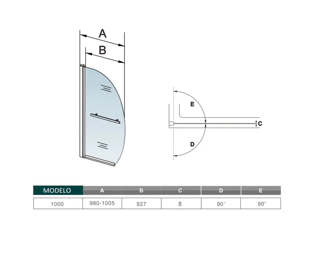 Mampara de Bañera en Forma Media Luna con un Toallero 40cm,Vidrio Templado Antical 8mm,Cromado,(98-100.5)X150cm