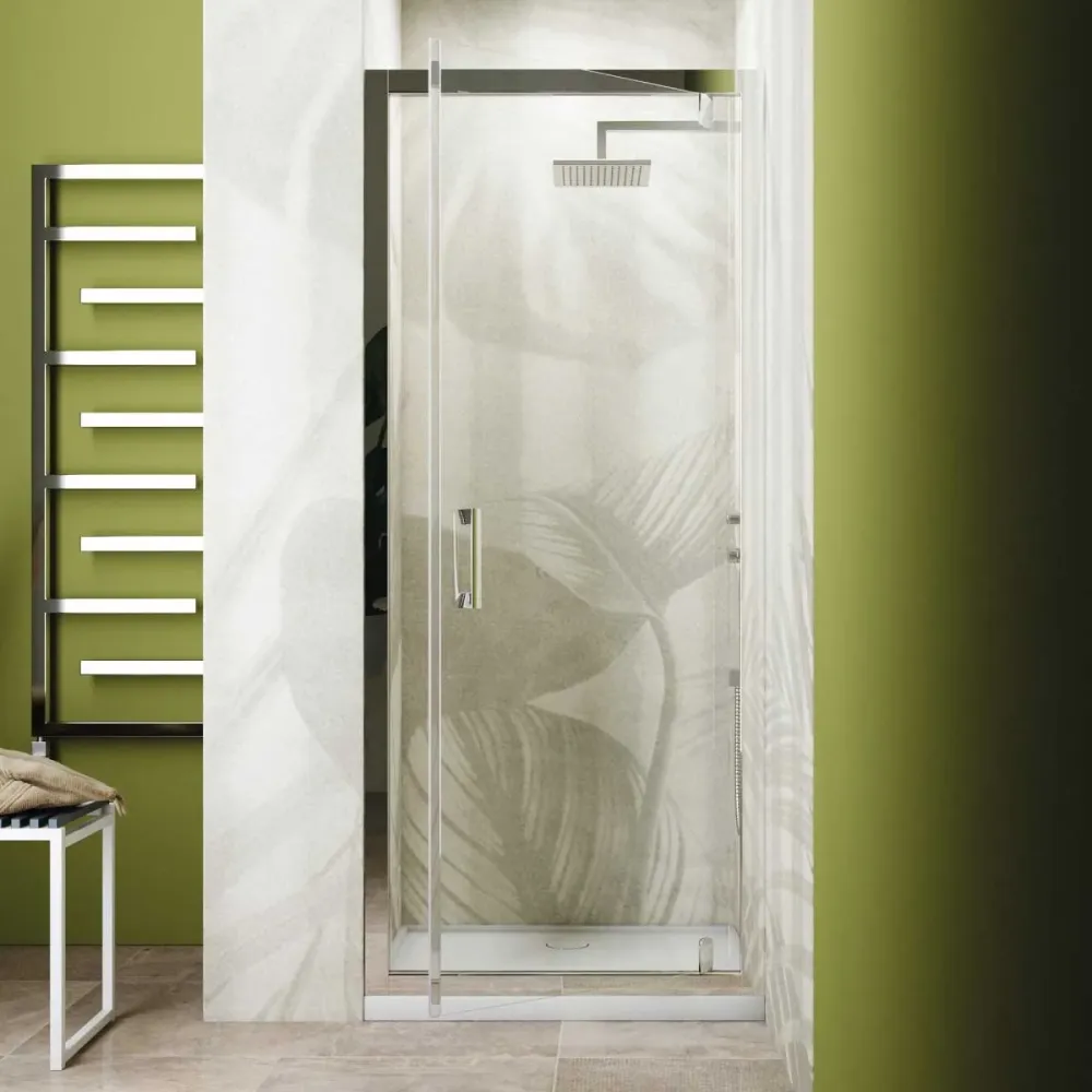 Porta doccia battente girevole cm 75 cristallo anticalcare trasparente 6 mm e telaio alluminio collezione Keplero