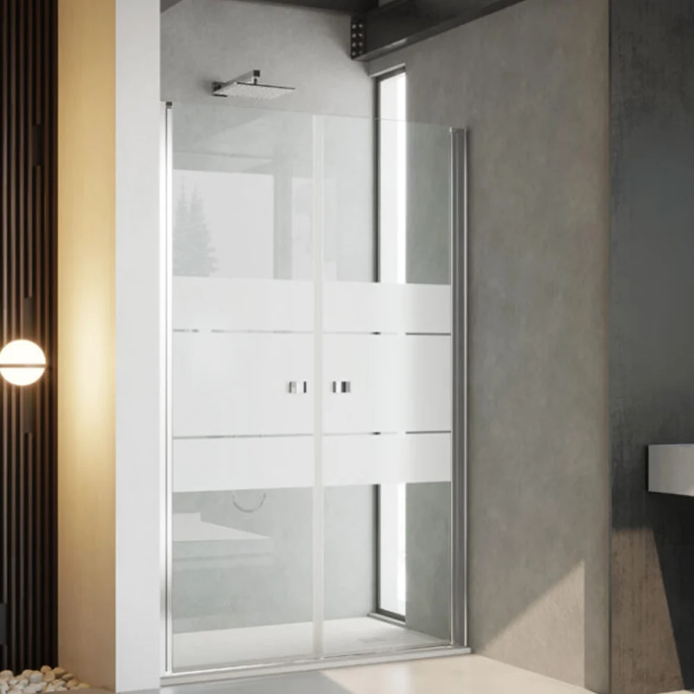 Porta doccia modello Ermes con apertura saloon da 95 cm cristallo serigrafato 6 mm temperato