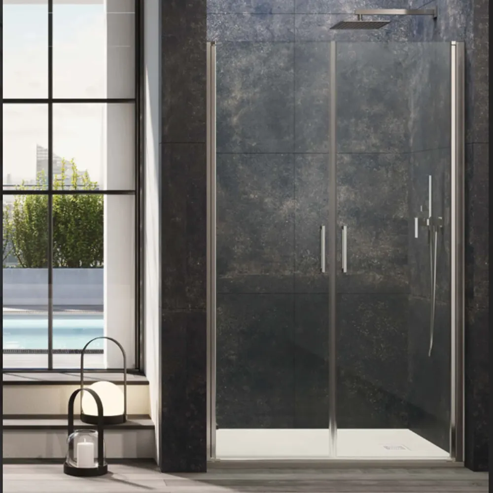 Porta doccia modello Ermes con apertura saloon da 105 cm cristallo trasparente temperato 6 mm