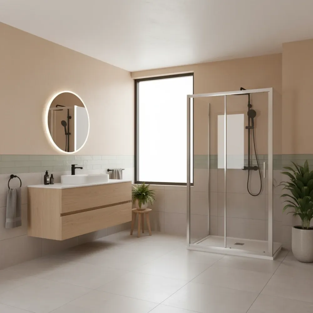 Porta doccia scorrevole da 140 cm vetro anticalcare Conectado Clean trasparente modello Iconic